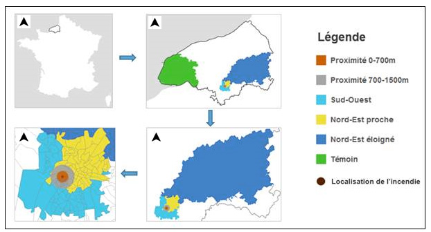 Carte de la zone d’étude : localisation de la zone exposée et de la zone témoin