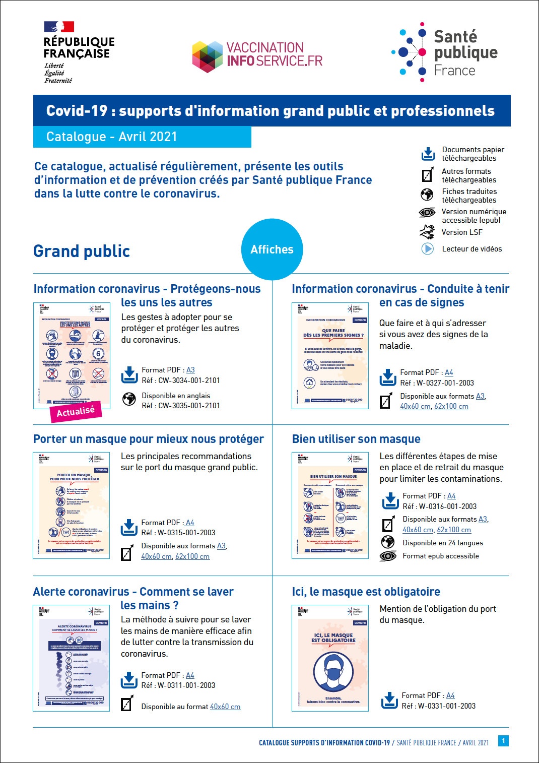 Covid-19 : supports d'information grand public. Catalogue ...