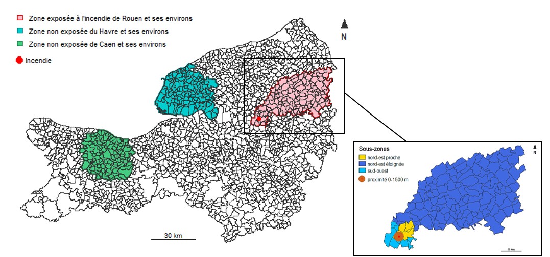 Zone exposée / non exposée à l'incendie de Rouen