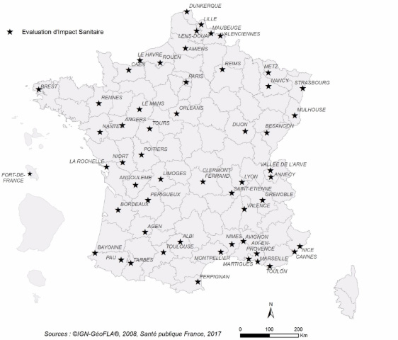 zones urbaines concernées par EQIS-PA entre 1997 et 2016