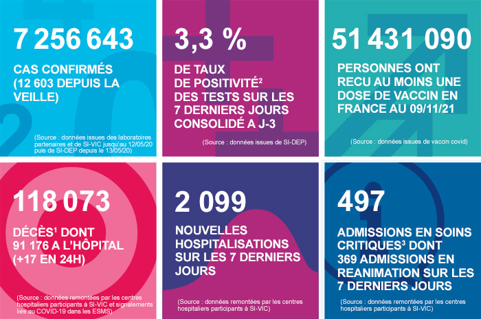 COVID-19 - Les chiffres clés en France au 11/11/2021