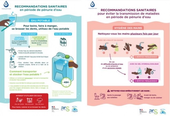Affiches sur les recommandations sanitaires relatives à la crise de l'eau à Mayotte disponibles sur le site de l'ARS Mayotte