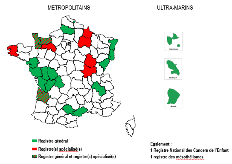 cartographie des départements couverts par un registre des cancers général ou spécialisé