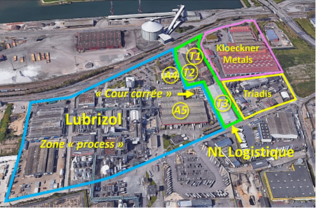 Les sites et bâtiments des entreprises Lubrizol et NL Logistique