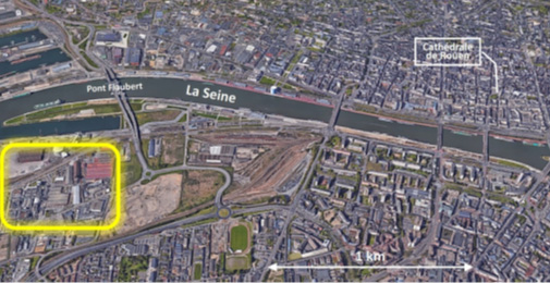 Position du site industriel et son rapport avec la ville de Rouen