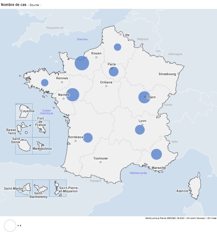 Figure 3 - Nombre de cas par région, France, 2022 - Données au 31 décembre 2022