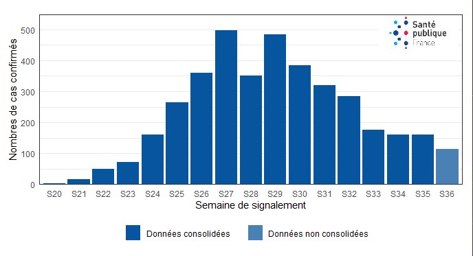 Figure 2. Cas confirmés de variole du singe (n=3 898 cas) par semaine de signalement, France, mai-septembre 2022 (données au 15/09/2022 – 12h00).