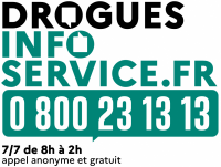 Logo Drogues info service : téléphone 0 800 23 13 13, 7/7 de 8h à 2h, appel gratuit et anonyme