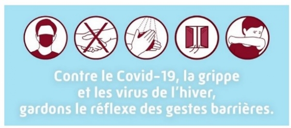Pictogramme décrivant les gestes barrières contre les virus de l'hiver
