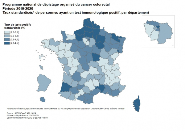 DOCCR - Taux standardisés de personnes ayant reçu un test immunologique positif, par département, 2019-2020