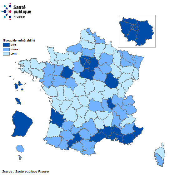 Niveau de vulnérabilité par département et évolution, France, au 2 septembre 2020